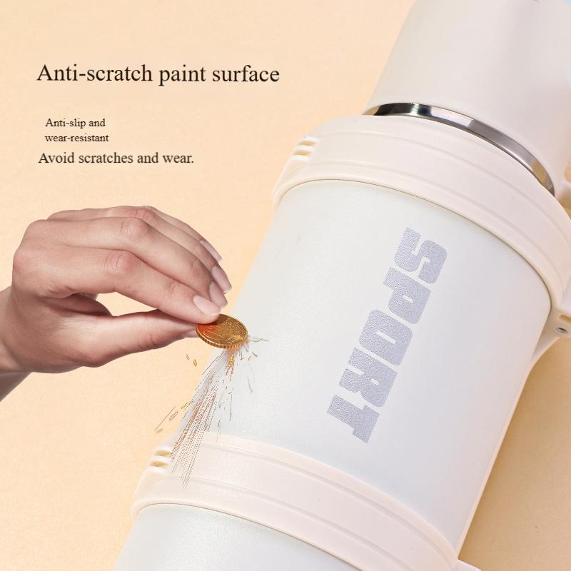 1L Large Capacity Stainless Steel Water Bottle with Foldable Handle and Leak-Proof Lid, Insulated for Hot/cold Drinks, Portable for Gym Camping Office Travel