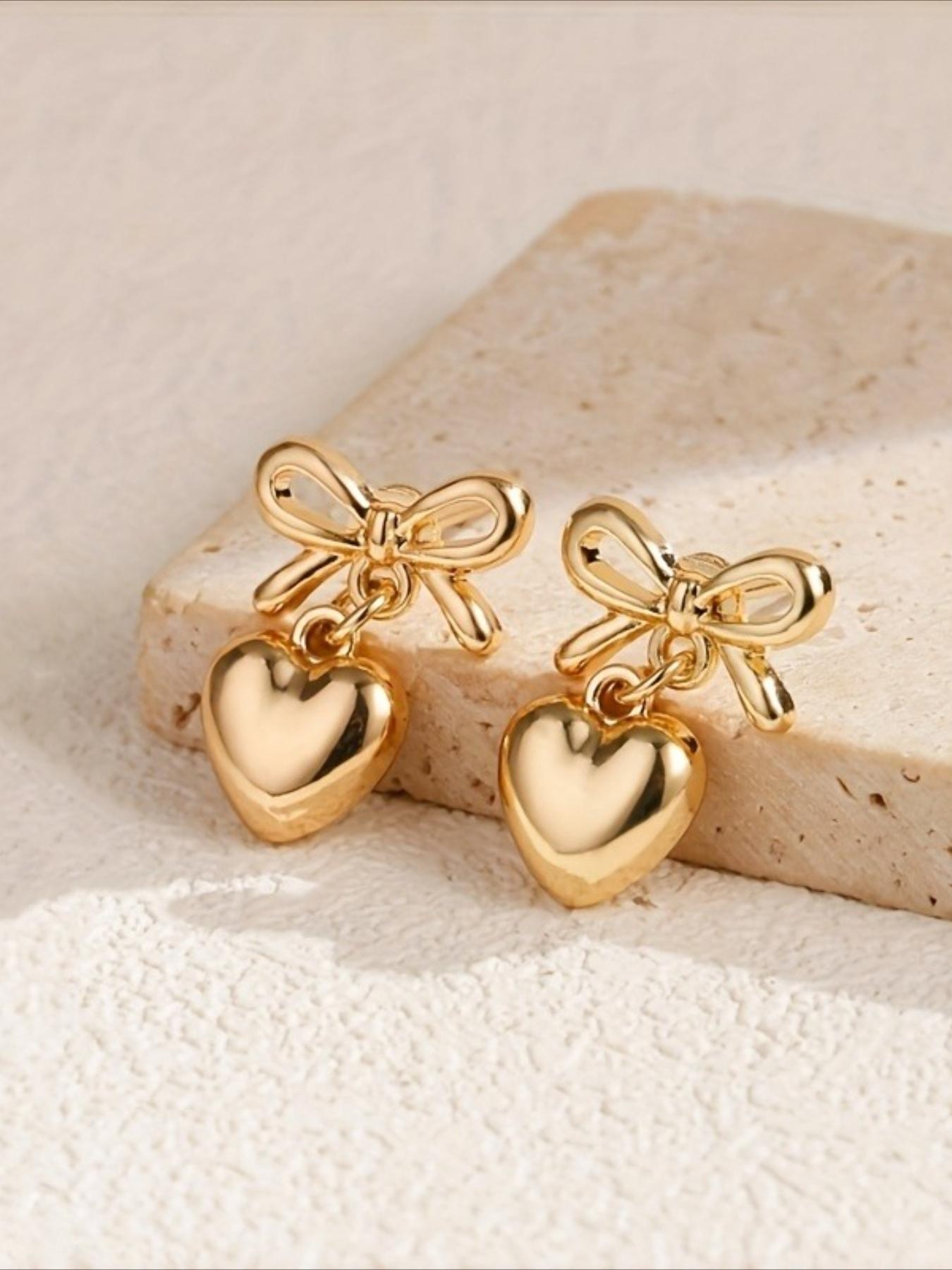 1 Pair of Charming Vintage Bow Heart Dangling Earrings, Elegant Temperament, Suitable for Women'S Daily Commuting And Holiday Decoration