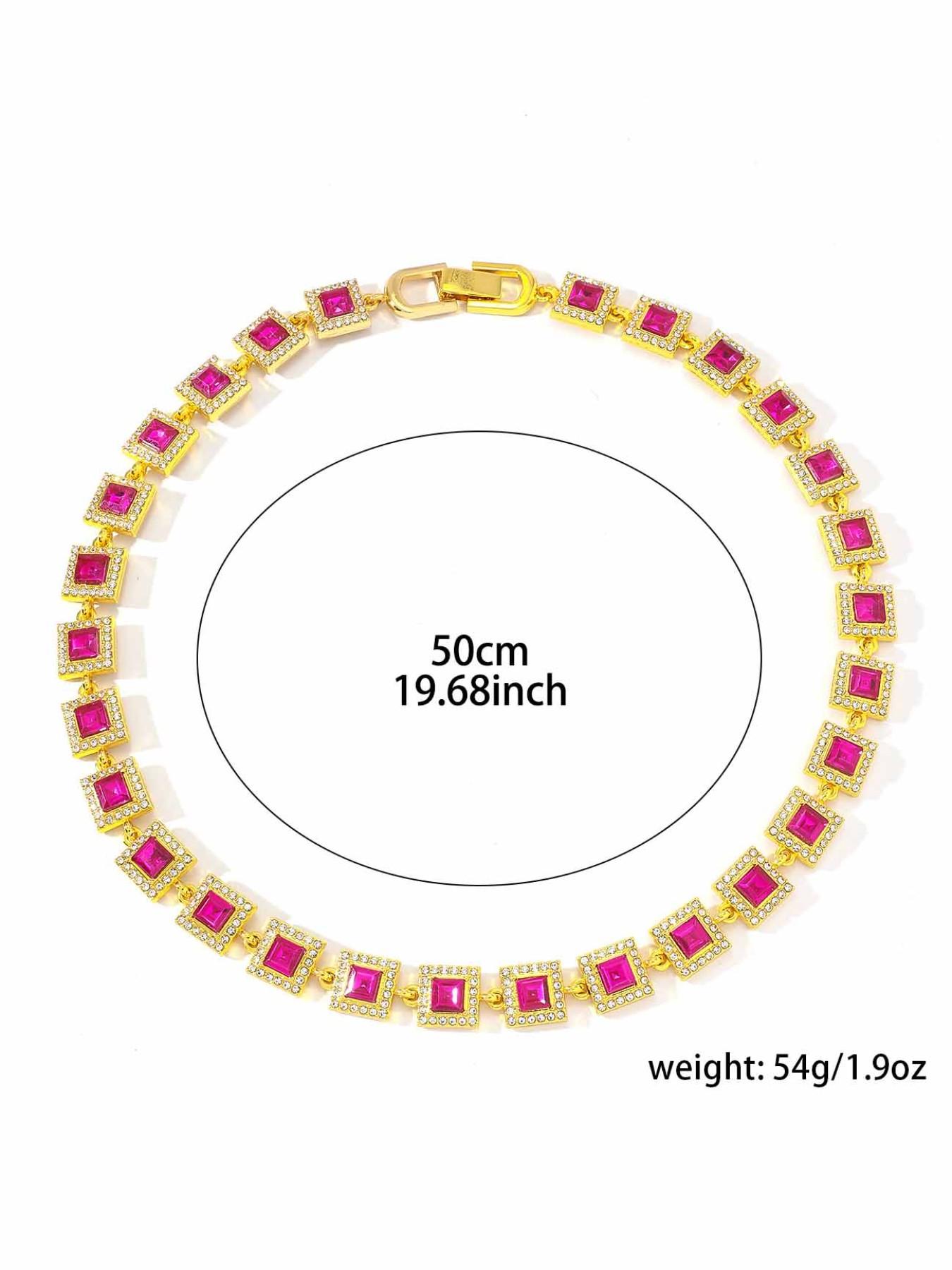 Trendy Spliced Square Color Necklace Bracelet Set, Unisex Iced Out Blingbling Design, Ideal Jewelry Gift & Punk Style Accessory