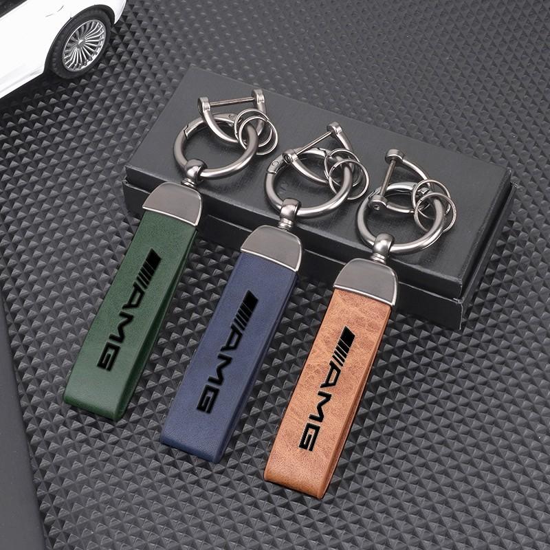 High Grade Leather Keychain, Car Logo Keyring Accessories, Compatible with Mercedes Benz Amg W204 W205 W211 W212 W213 W176 Gla Cla