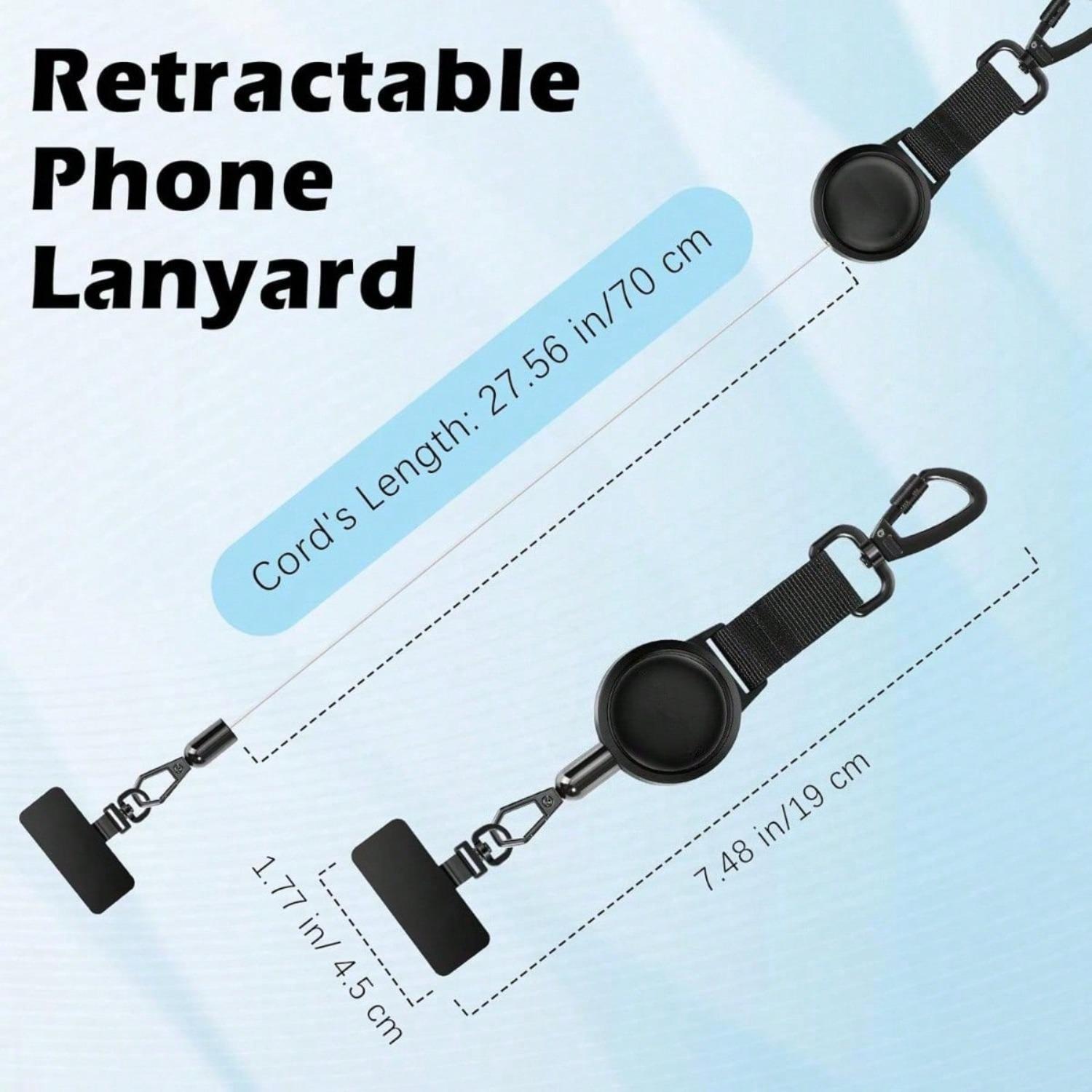 Black Alloy Anti-Theft Phone Tether, Phone Lanyard Retractable Steel Line Cellphone Strap With Locking Carabiner And Metal 360° Tether Tab For Outdoor Skiing Hiking Climbing Fishing, Black Birthday Gift