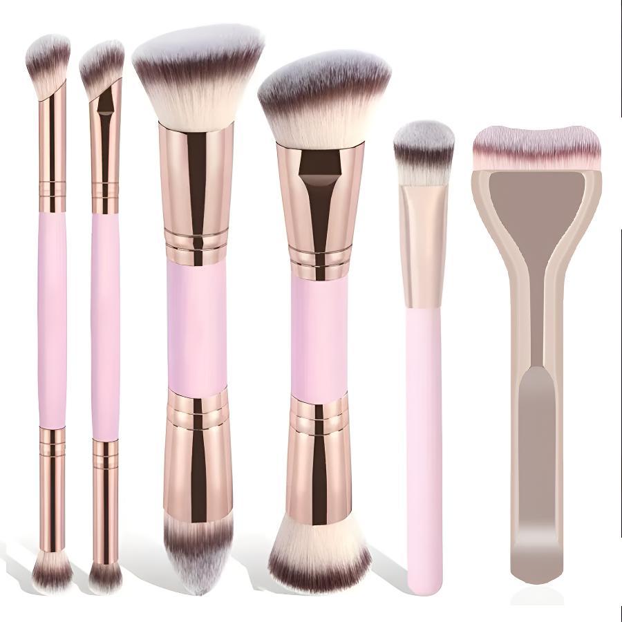6-Piece Dual-Ended Makeup Brush Set, Face Makeup Brushes, Multi-Functional Foundation Contour Eyeshadow Blush Brushes, High-Quality Synthetic Hair, Essential Beauty Tools for Women