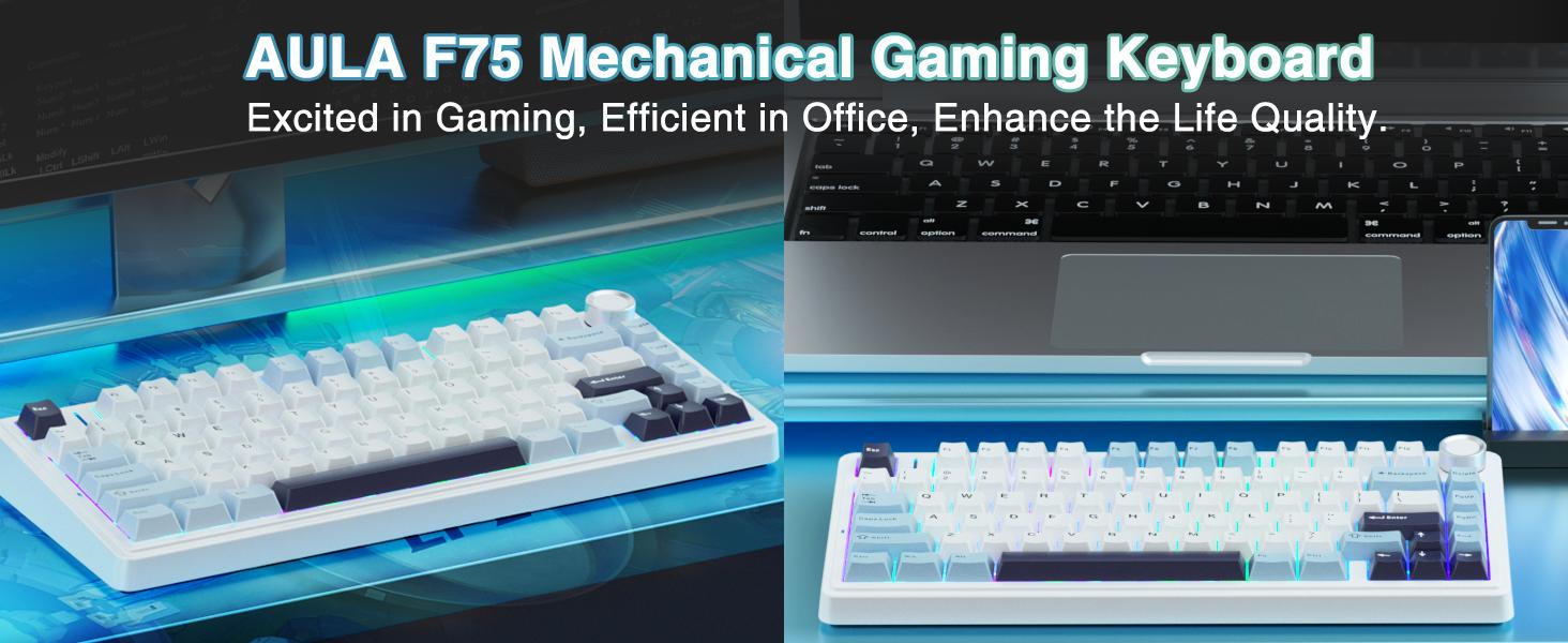 Aula F75 Gasket Mechanical Keyboard 75 Layout Wireless Hot Swappable Five Layer Padding Knob Bluetooth 24GHz USBC RGB Lights Perfect for Gaming Aula F75 Gasket Mechanical Keyboard 75 Layout Wireless Hot Swappable Five Layer Padding Knob Bluetooth 24GHz USBC RGB Lights Perfect for Gaming