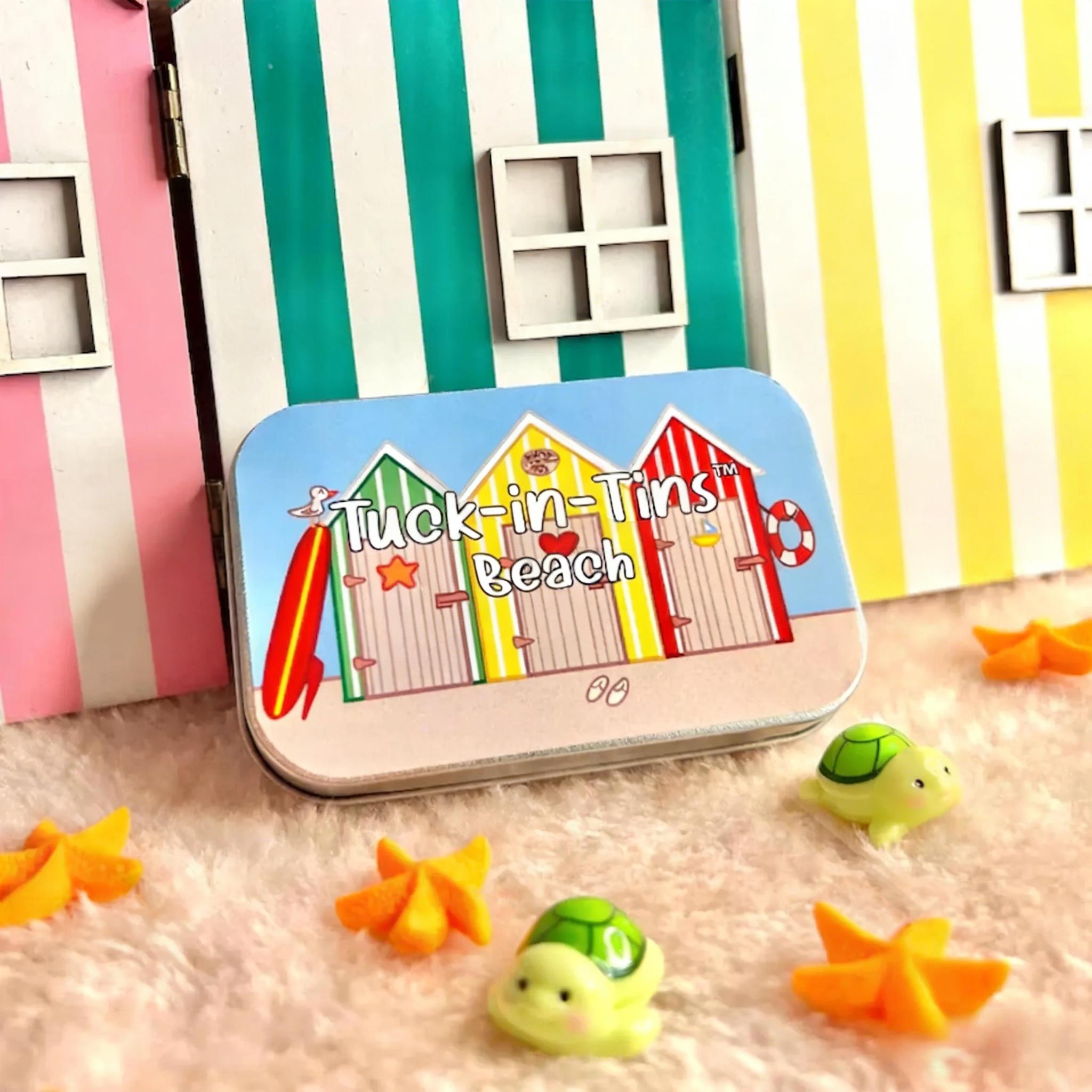 Tuck-in-Tins™, Beach Tuck-in-Tin – Plush Bunny, Starfish & Turtle, Summer Travel Toy