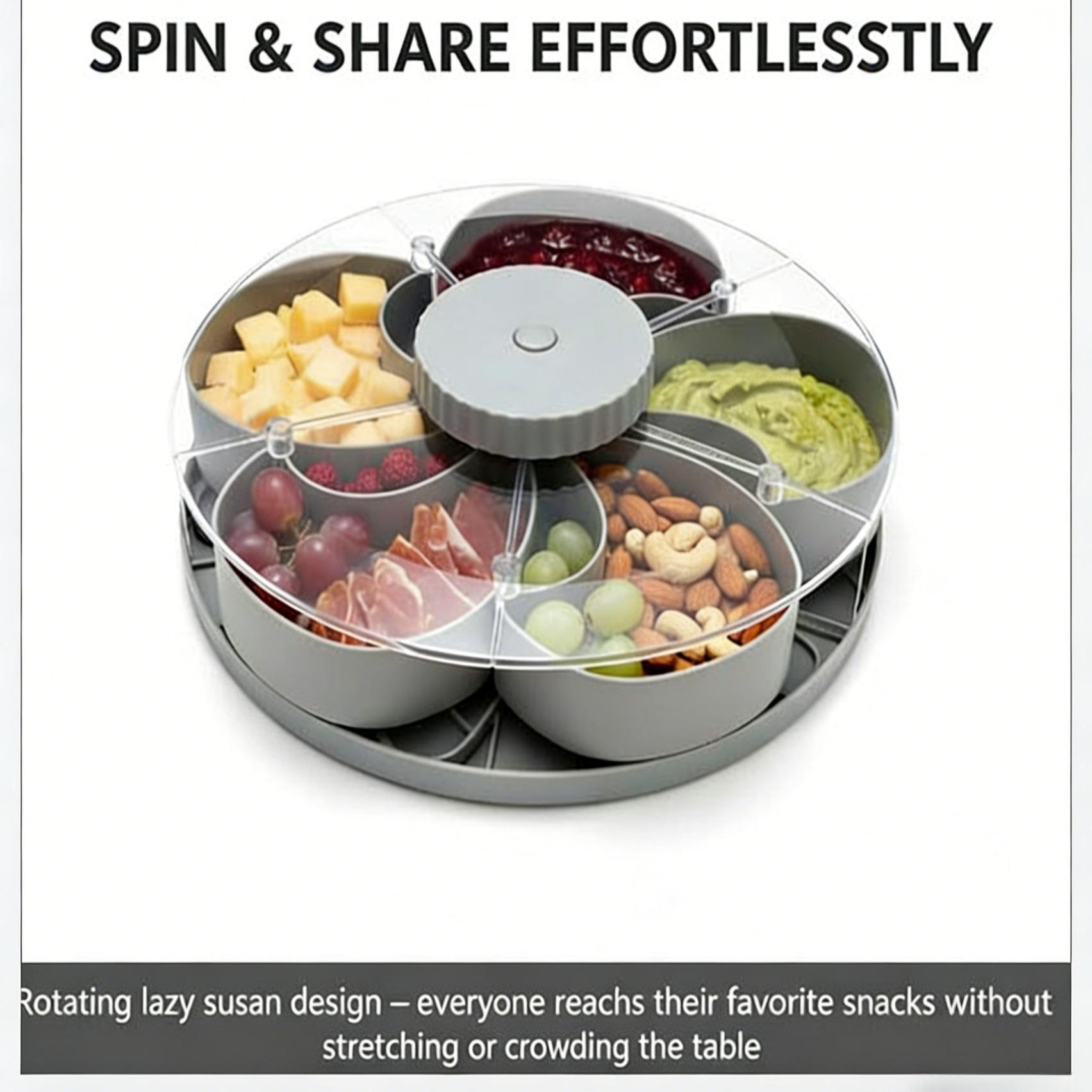 Stackable Snack Box Container with Lid, Rotating Round Vegetarian Tray, Portable Fruit Candy Storage for Kitchen, Party, Travel, Picnic