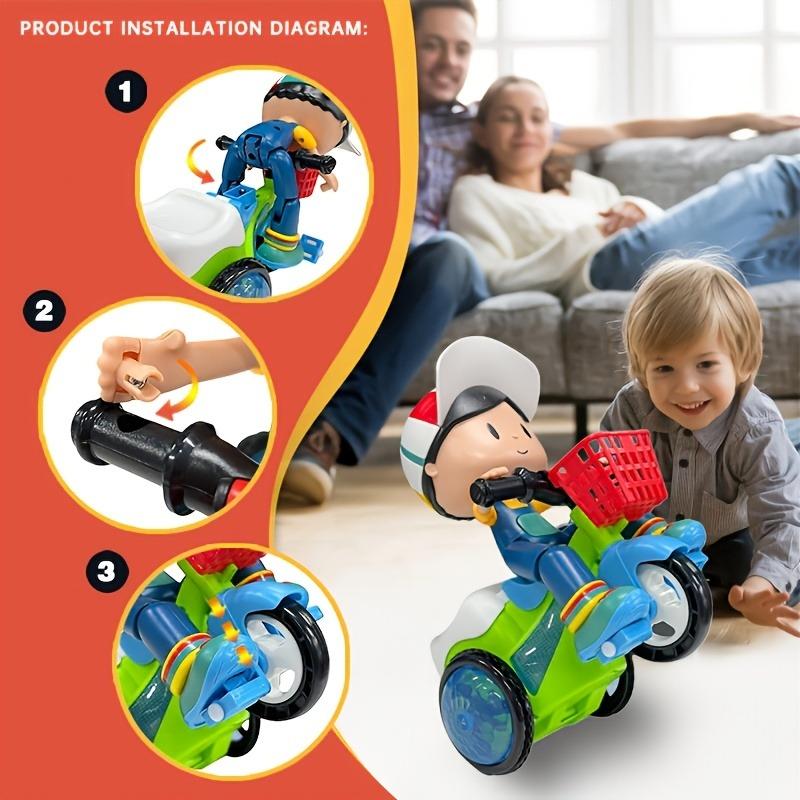 Creative Stunt Tricycle Toy for Boys and Girls with Led Lights ,Toddler Electric Tricycle Toy Motorcycle with 360° Rotationand Multi-Function Design Toddler Ride-on Toy Without Battery