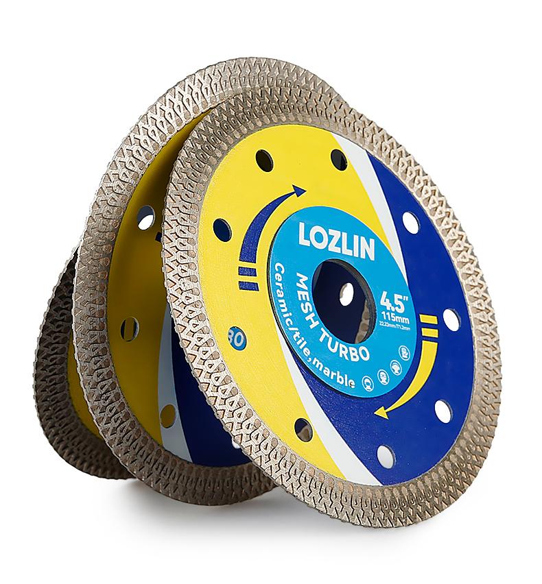 LOZLIN 3PCS 4.5"(115MM) Mesh Turbo Diamond Saw Blade All-Ceramic - Ultra-Thin Dry Cutting Blade for Ceramic Tile, Stone - No Chipping Grinding Disc for Angle Grinder Tools