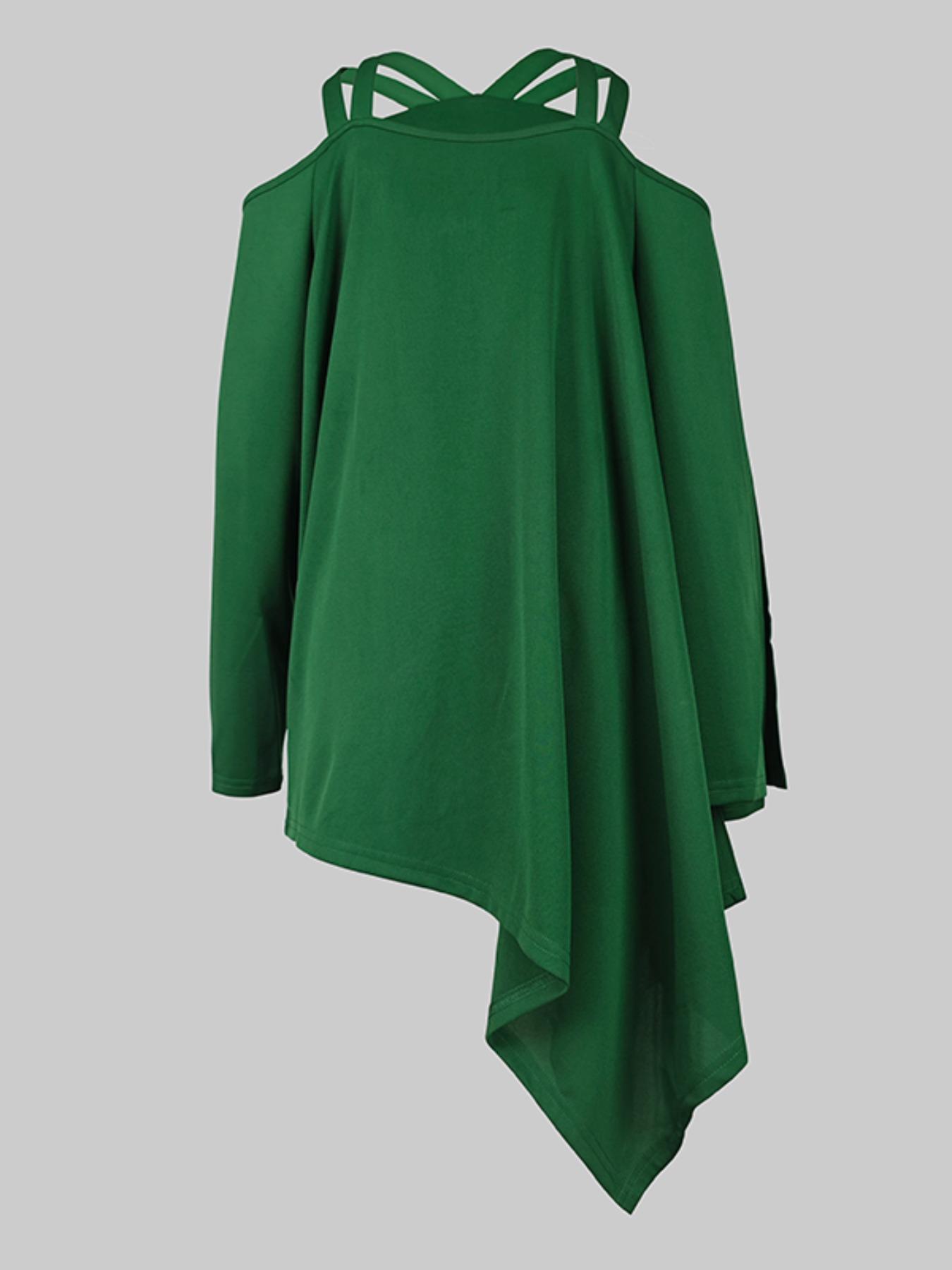 Women's Plain Cold Shoulder Tee, Casual Long Sleeve T-shirt for Daily Wear, Comfortable Ladies Clothes for Spring & Fall