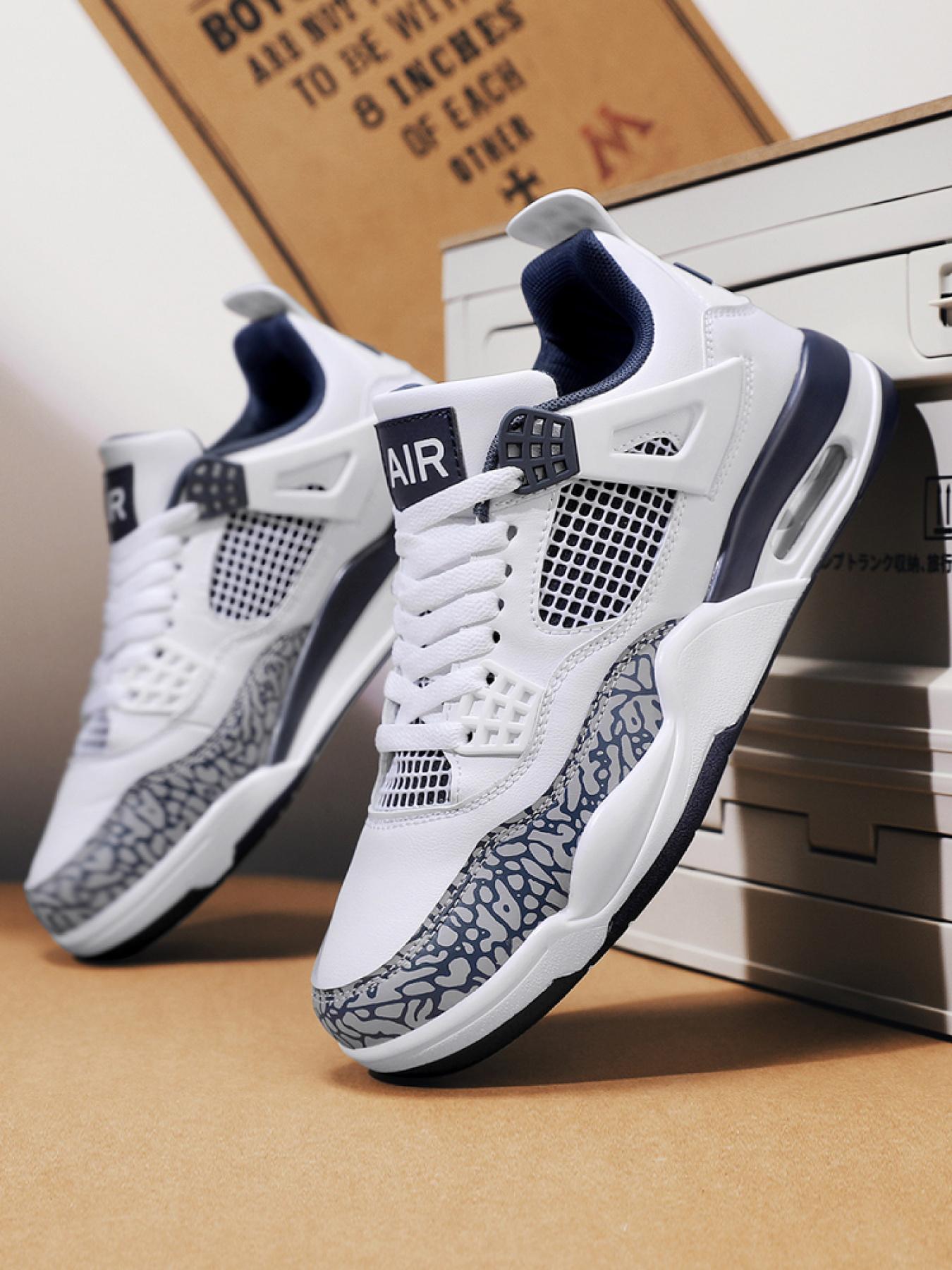 Breathable Leather Mesh Sport Shoes, Shock Absorption, Anti-Slip Sole, Unisex Basketball Shoes, Outdoor & Skateboarding Shoes