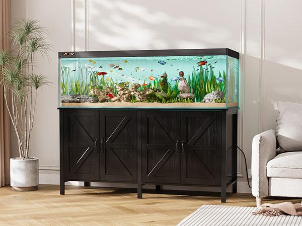 VOWNER Farmhouse 100-150 Gallon Fish Tank Stand, Heavy Duty Aquarium Stand with Storage Cabinet and Power Outlet, Reptile Tank Stand Fits 100/120/150 Aquariums, 59.8" L x 23.6" W, 2200LBS Capacity