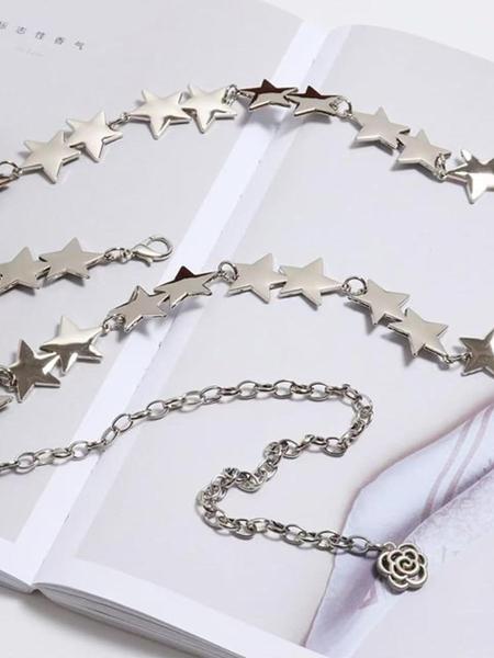 Silver Star Chain Belt Western Metal Belt Street Style Belt for Women Punk Chain Belts for Dresses Jeans Waist Chain Belt Y2k Emo Body Jewelry
