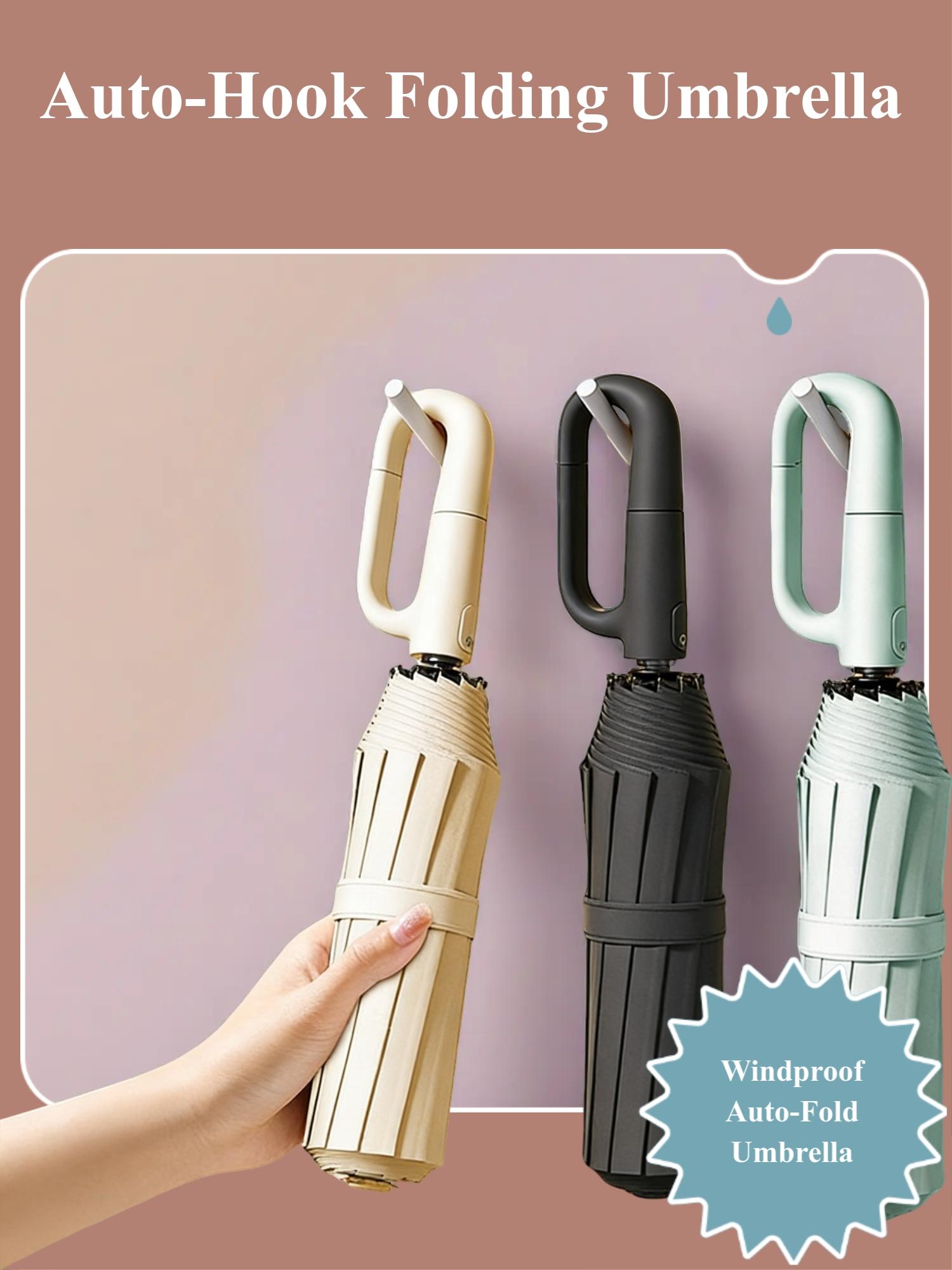 Full Automatic Ring Hook Umbrella, Large Thick Reinforced Hanging Foldable Rain and Sunny Dual Use Windproof Fishing Umbrella