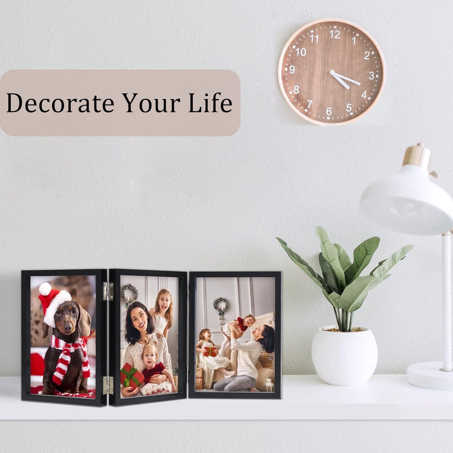 4x6 Triple Picture Frame Hinged 3 Photos – Folding Photo Frame with Real Glass, Vertical Stand Black Collage Frame for Tabletop Display