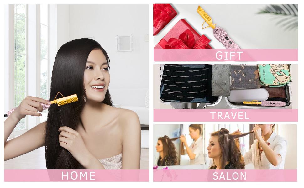 Diamond Hot Comb for Natural Hair and Wigs 450°F Electric Hair Straightener Pressing Comb Anti-Scald Heat Styling