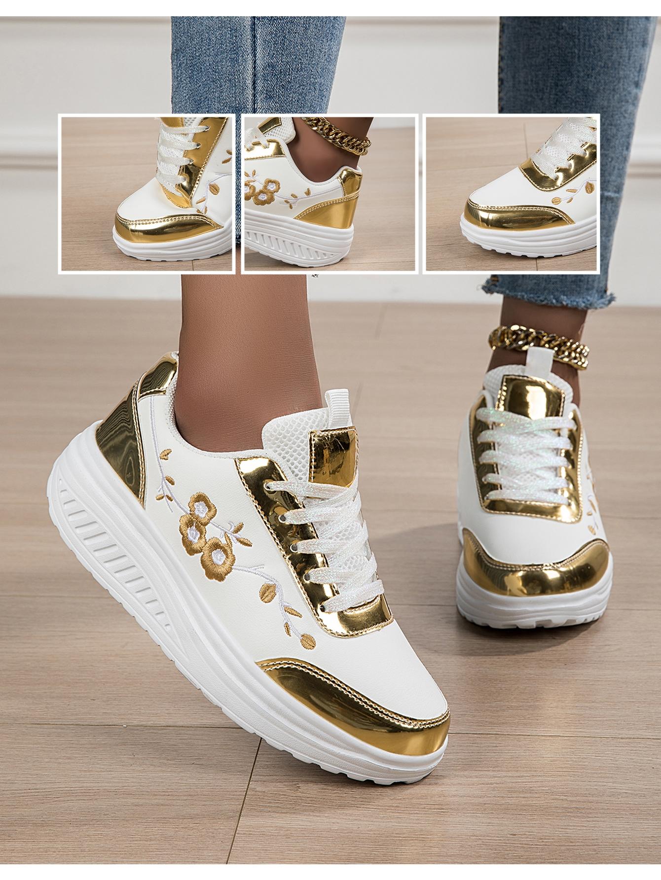 Women's Fashion Thick Sole Shoes, Embroidered Trendy Soft Bottom Casual Shoes, Daily Versatile, Perfect for Street Style