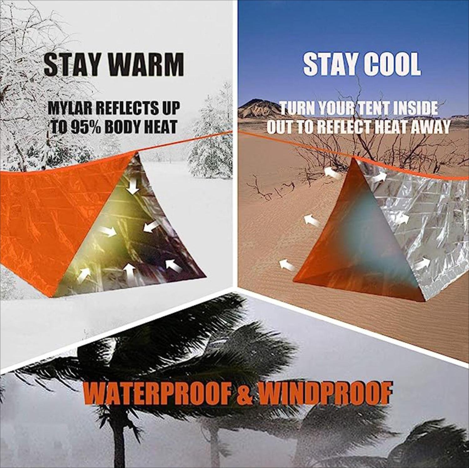 Water Windproof, Waterproof, Foldable Thermal Triangular Lightweight Portable Rain Tent – Wind Resistant Emergency Warm Survival Shelter for Camping, Outdoor Hiking Equipment, Lightweight Portable Tent outdoorfun