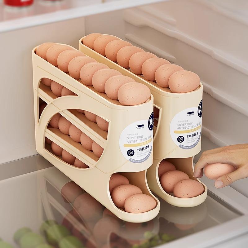 3 Layer Egg Storage Box, Large Capacity Egg Rack, Automatic Rolling Egg Holder, Kitchen Fridge Organizer, Home Use, Stackable Fridge Organizer