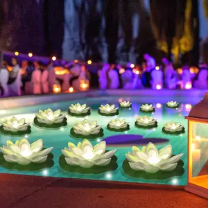 Assaoy 14 PCS Waterproof Floating Lotus Light - Floating Flower Light Battery Operated Water Activated Warm White Pool Flower Lamp Wedding,Anniversary,Garden Mother's Day Easter Spring Decoration