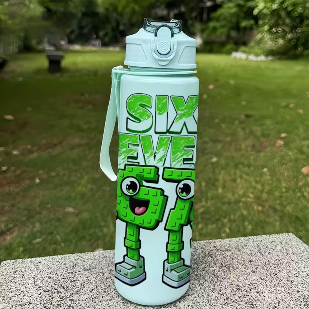 1pc Plastic Water Bottle, Crossbody Water Bottle, Blue,Pink, Printed Design Plastic Sports Bottle, Flip Top, Reusable, 25oz 750ml Lightweight Leak Proof Travel Drinks Bottle Running, Ideal Gift for Birthday, Easter, Valentine's Day