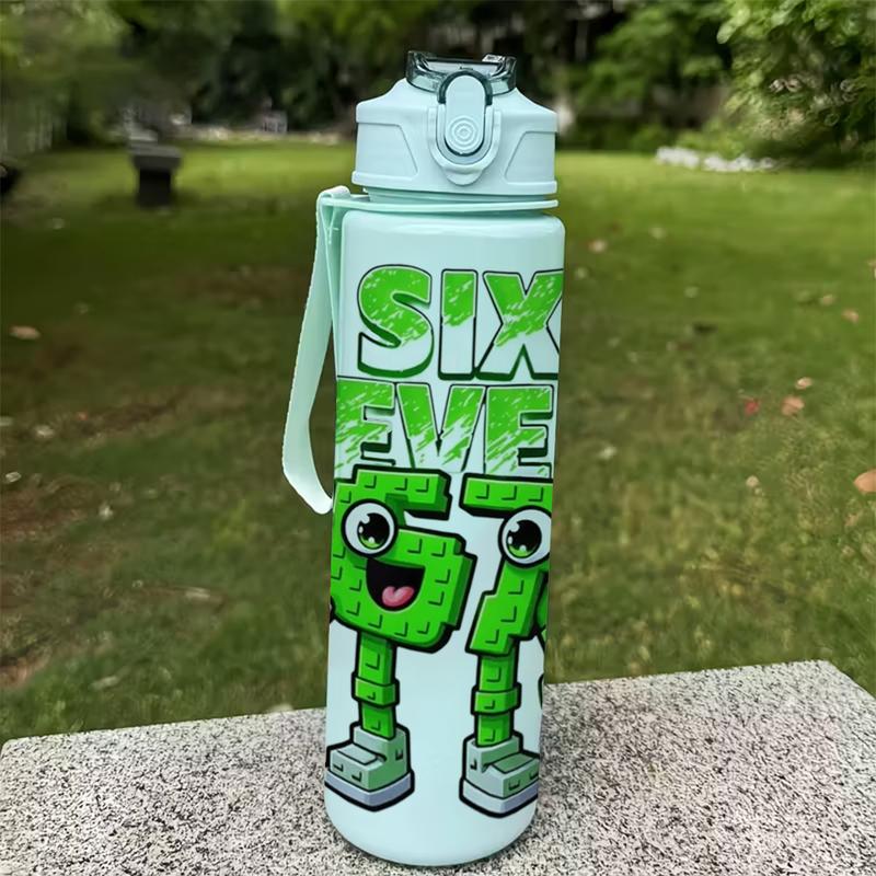 1pc 67 Plastic Water Bottle, Blue,Green,Purple,Pink,Cute Printed Design Plastic Sports Bottle, Flip Top, Reusable, 25oz 750ml Lightweight Leak Proof Travel Drinks Bottle Drinking Cup Running, Ideal Gift for Birthday, Easter, Valentine's Day