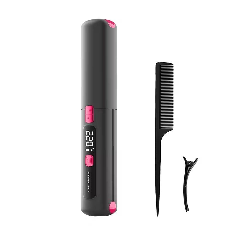 Mini Two-In-One Wireless Straightener and Curler, Portable Hair Straightener, Cordless Hair Straightener, USB Rechargeable 4500mah Battery, Anti-Scald Design, Ionic Hair Care, LCD Display, Cordless Styling