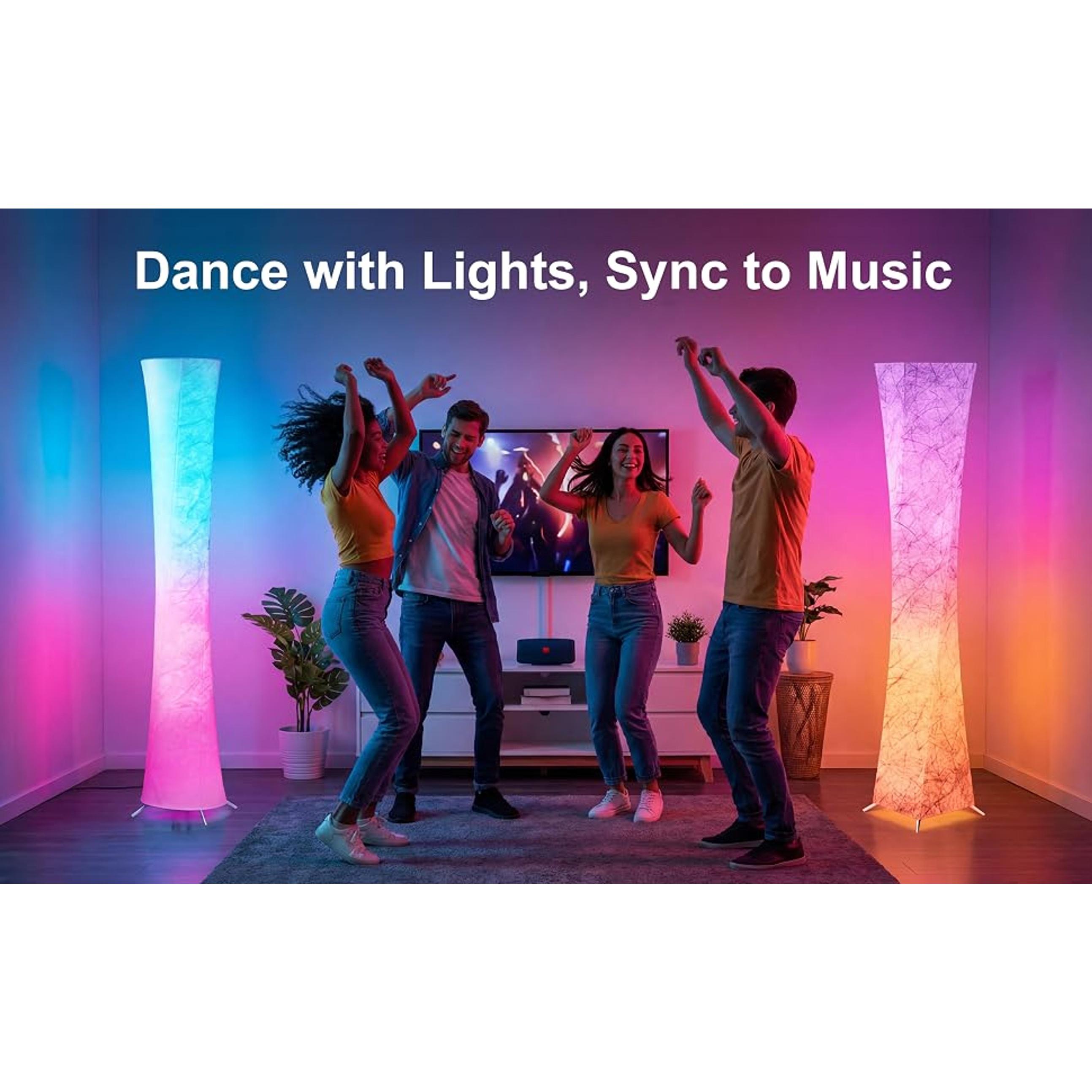 61'' Square Floor Lamp, RGB LED Corner Floor Lamp with Music Sync, 16W+ Colors & 3 Color Temperatures, APP & Remote Control, Modern Standing Lamp for Living Room Bedroom