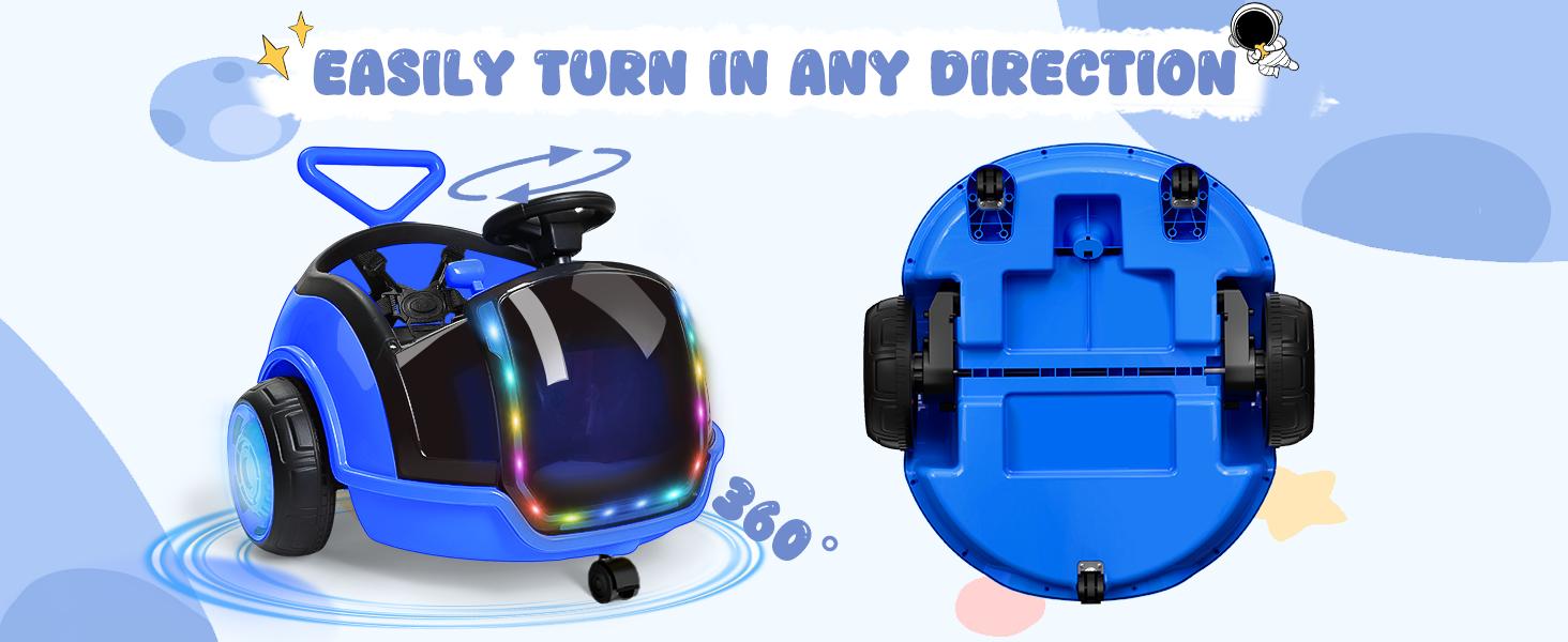 ANPABO 3-in-1 Electric Push Ride On Car, 12V Kids Ride On Toy w/Remote Control, 360° Spin, 5-Point Safety Belt, Colorful LED Light, Music Player, Push Car for Toddler