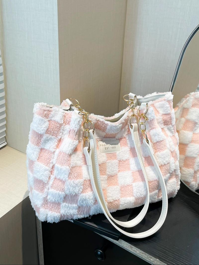 Women's Fashionable Plaid Pattern Tote Bag, Casual Large Capacity Shoulder Bag for Daily Used, Trendy All-match Bag for Commuters and Students