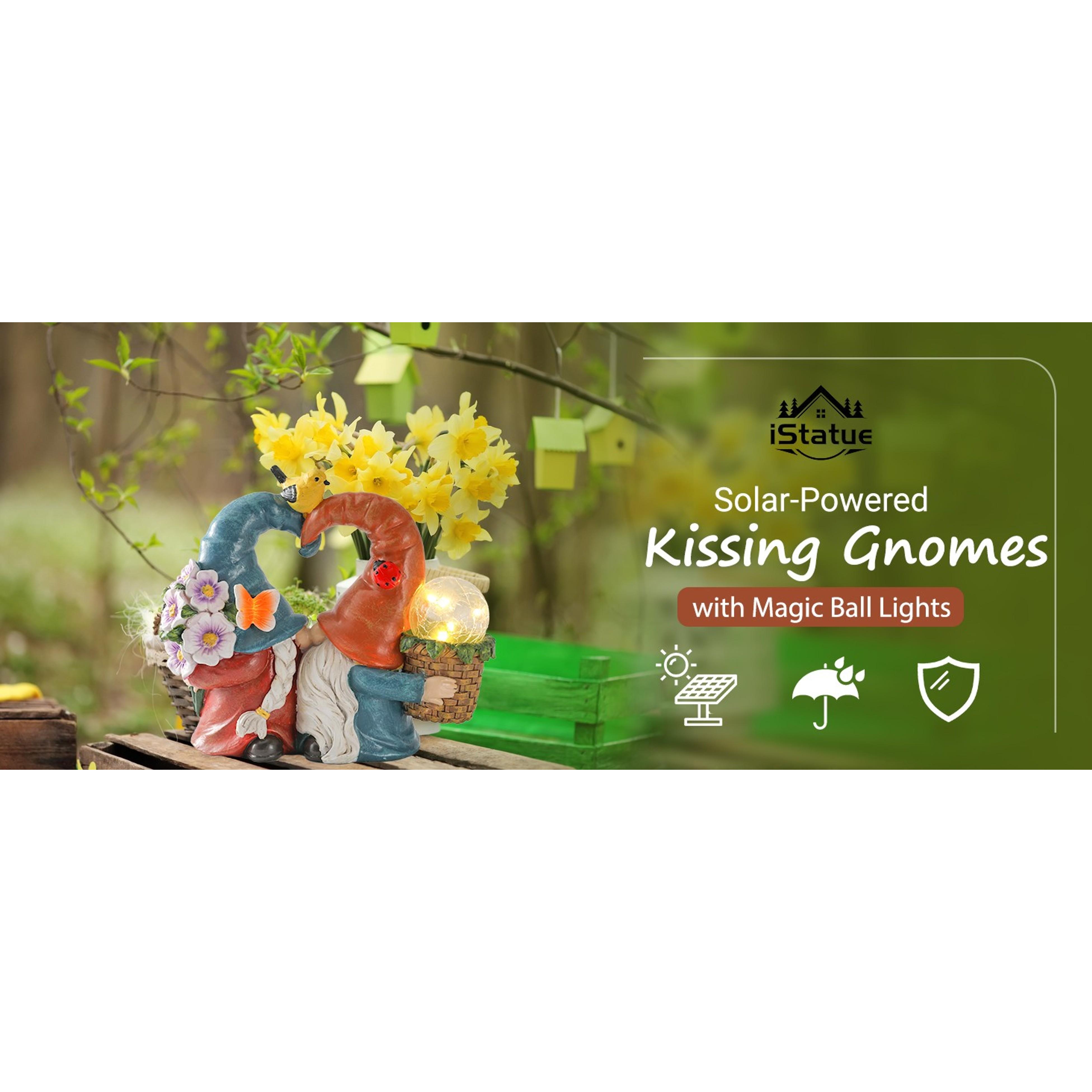 Solar-Powered 8.3'' Spring Summer Kissing Gnomes Decorations for Home & Garden - Decorative Outdoor Lawn Ornaments and Statues Clearance (Loved Gnomes)