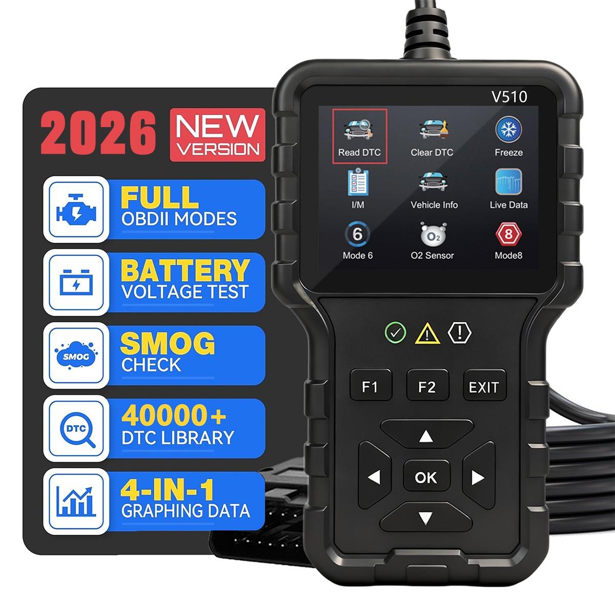Obd2 Car Scanner V510 with Battery Test, Auto Diagnostic Tool for Engine Light, Fault Code Reader for All Obd-Ii Vehicles Since 1996