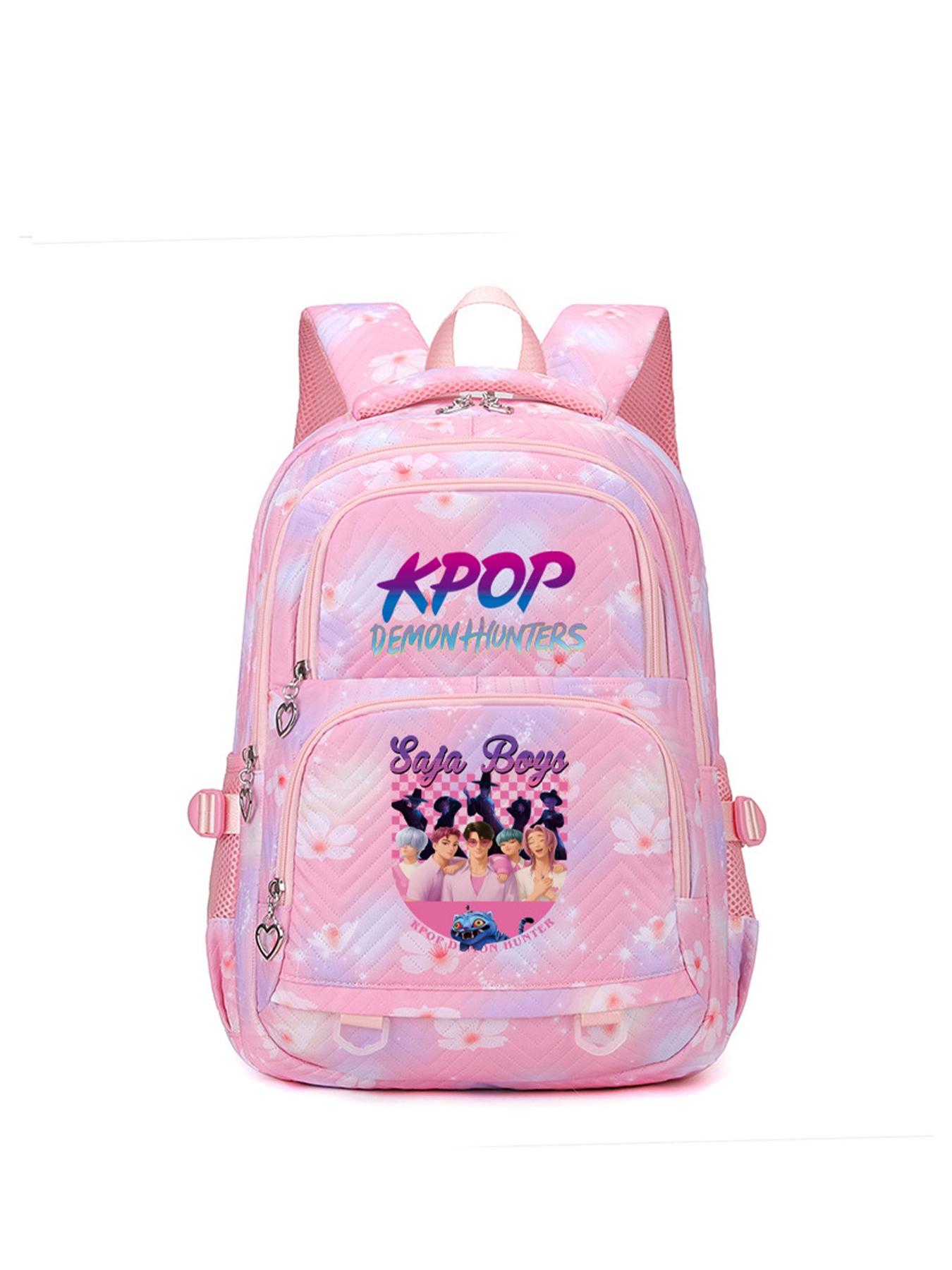 1pc  Ladies' backpack KPOP witch hunting group printed backpack with zipper closure, fashionable and versatile, cute and trendy, suitable for students to go to school, campus, work and travel, large capacity ladies' backpack School Backpacks