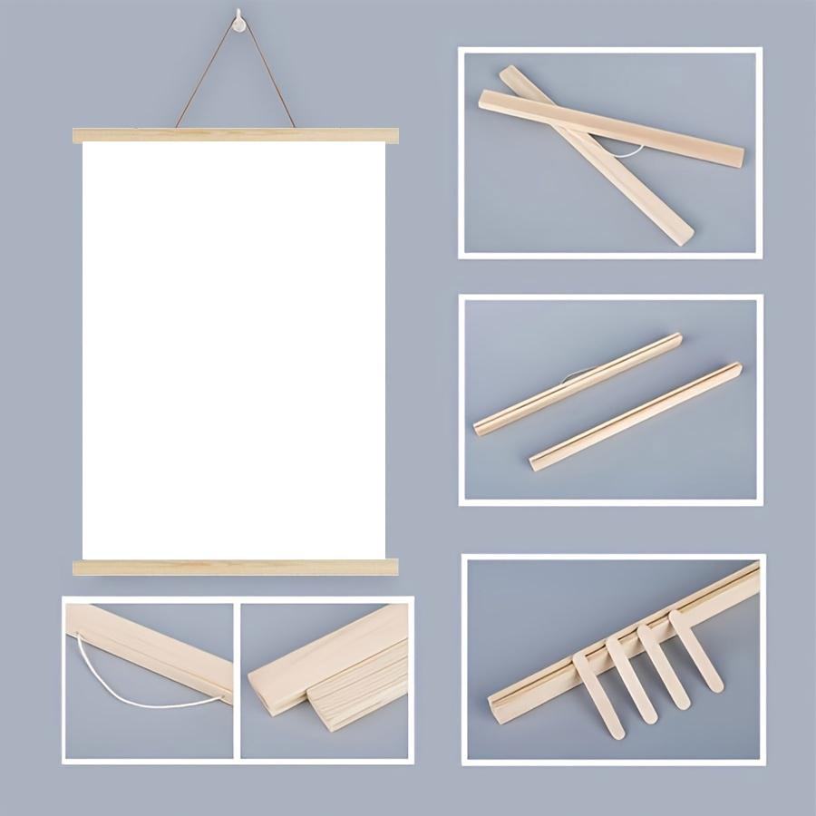 Solid Wood Scroll Picture Frames, 2 PC 31cm 41cm 51cm, Non-Marking Hooks, Wall Hanging Display Frames for Canvas Art, Home Office Decor