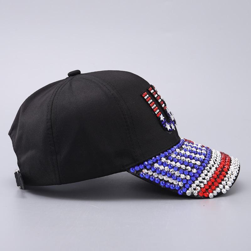 American Flag Rhinestone Curved Brim Baseball Cap - Street Style Cap for Clothes Accessories Fashion Enthusiasts, Casual Hat, Christmas, Funky, Anniversary, Engagement, Glitter, Glamorous
