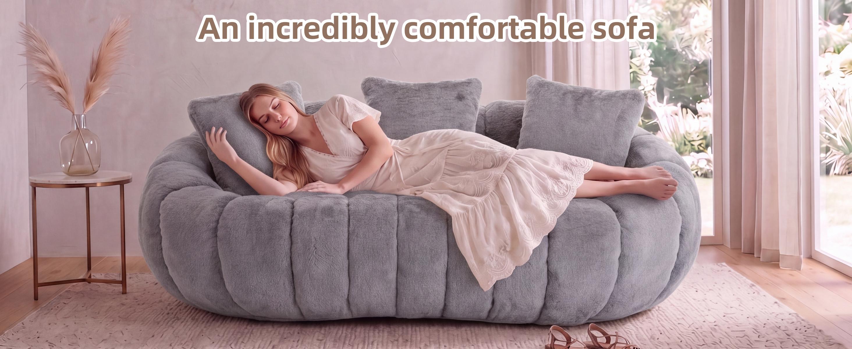 Fluffy Bean Bag Loveseat, Cloud Giant Bean Bag Couch for Adults with Filling and 3 Pillow, Soft Faux Fur Floor Sofa & Cozy Reading Chair for Bedroom, Living Room, Apartment (Grey, Lovesear)