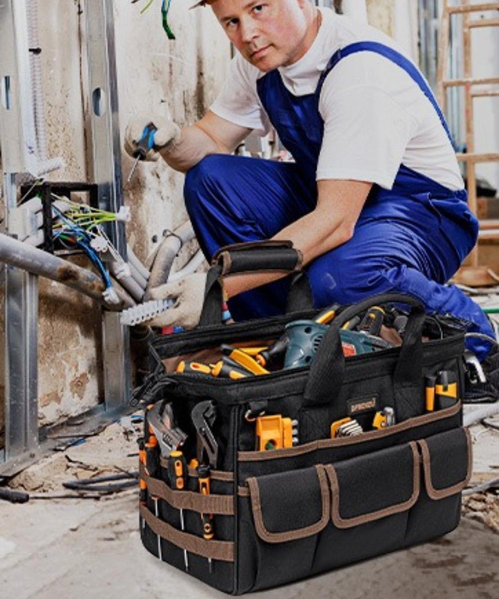 20L Large Capacity Tool Bag, Durable Multi-Pocket Portable Storage, Adjustable Shoulder Strap, Wide Mouth Pouch, Ideal Gift for Electricians