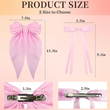 12 Pcs Hair Bows for Women Girls Bow Hair Clips Long Tail Hair Ribbon, 6 Pcs Large Hair Bow & 6 Pcs Small Cute Hair Barrettes Aesthetic Hair Accessories Ponytail Holder Slides Metal Clips
