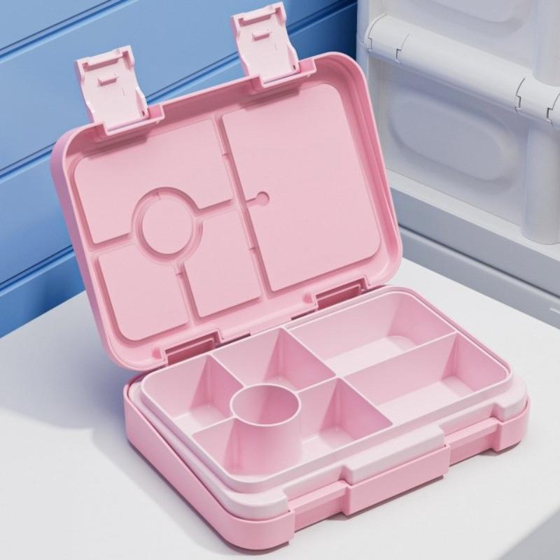 Portable Dual-Clasp Student Bento Box, Leak-Proof Lunch Container with Compartments, Square Microwave Heating Friendly