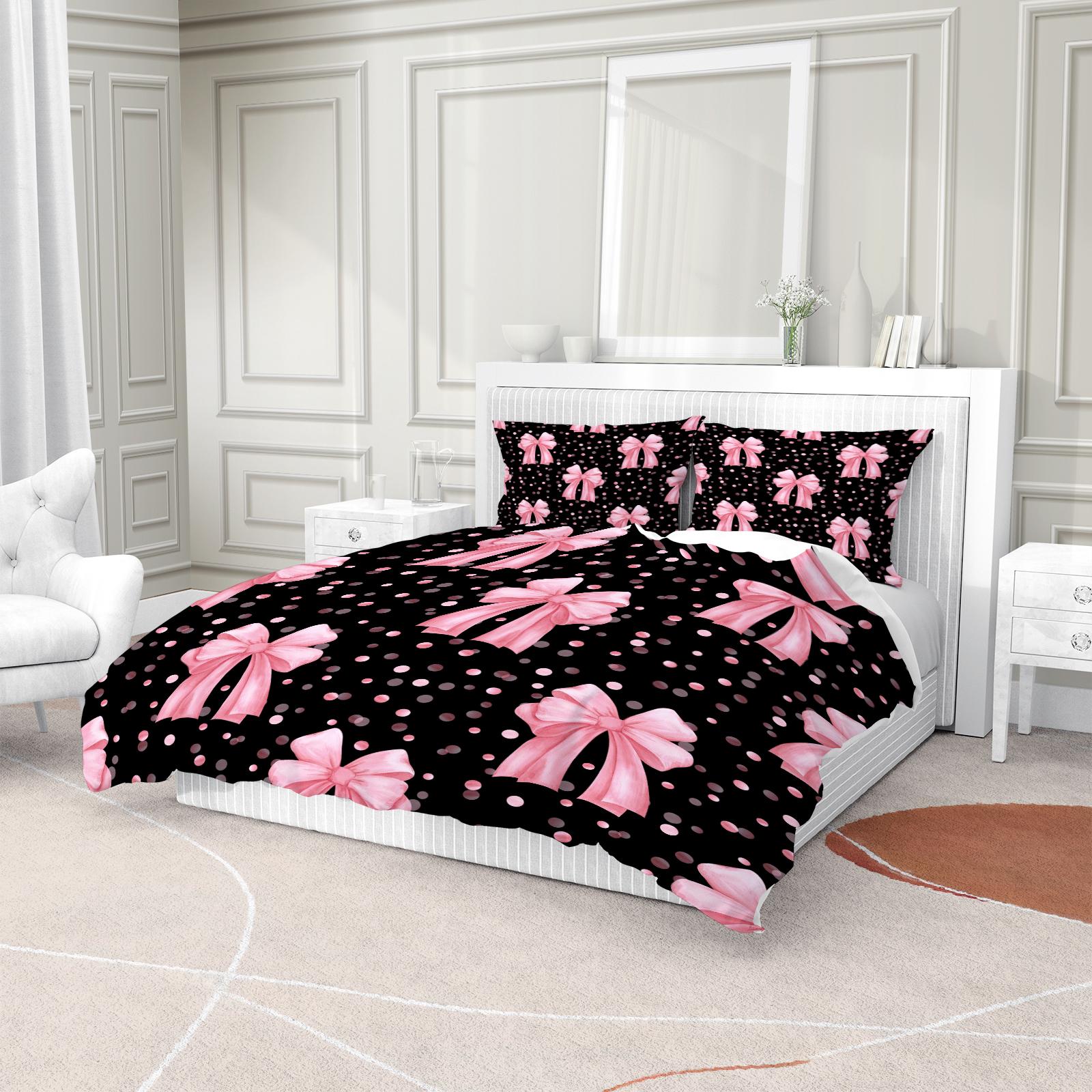 Dreamy Bow Pattern Bedding Set, Soft Durable Sheet Set Includes Pillowcases, Perfect Gift for Teens & Adults, Modern Bedroom Decor, Bed Sheet Sets