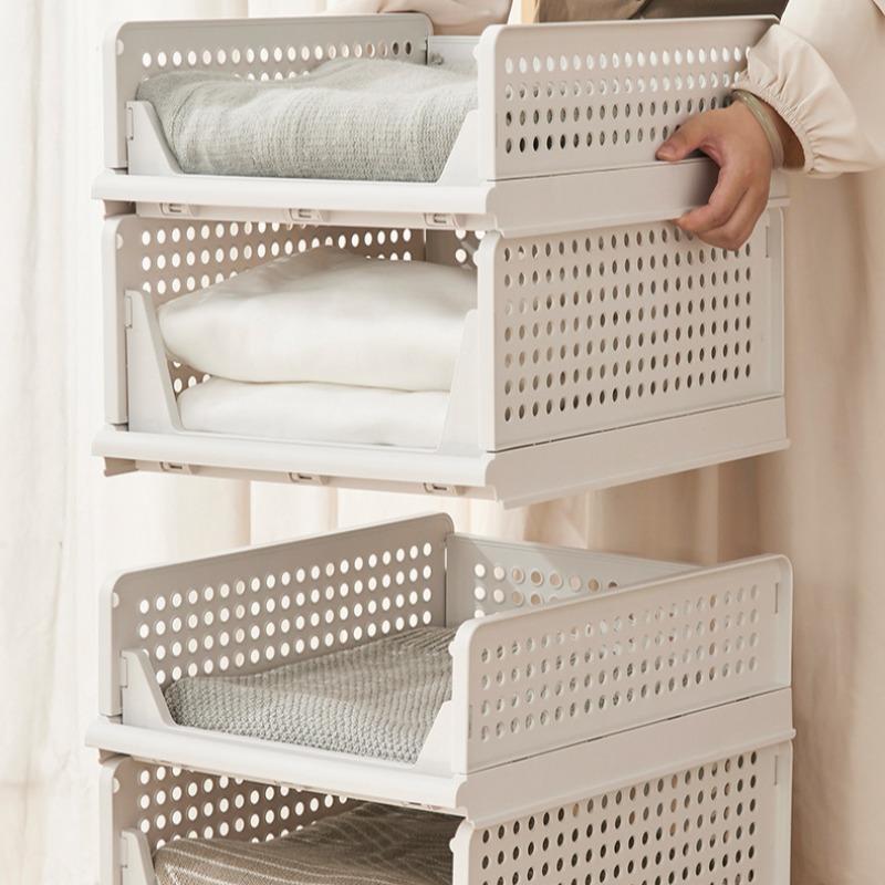 2pcs Multifunctional Foldable Storage Boxes, Space Saving Closet Organizers for Bathroom Kitchen Organization, Drawer Style Plastic Shelves, Folding Storage Bin, Collapsible Stackable Storage