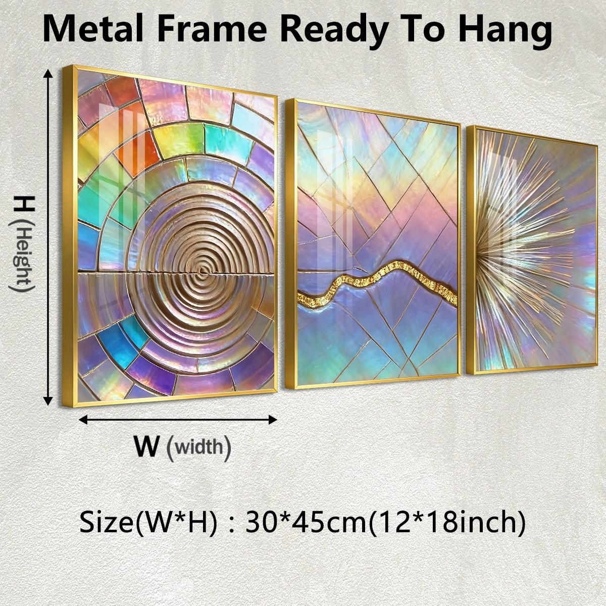 3 Counts Aluminum Alloy Framed Painting, Iridescent Abstract Geometric Art, Home Decoration For Living Room, Bedroom, Office, Restaurant, Hallway Wall Decor, Odorless Print Artwork, Luxury Perfect Gift For Friends And Family