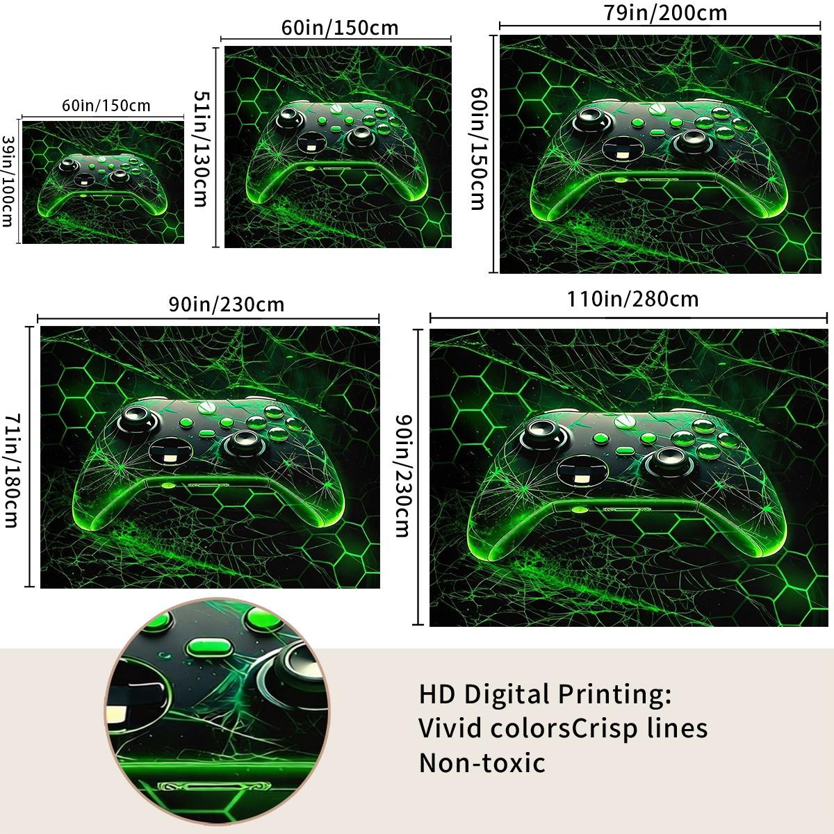 Green Honeycomb Gaming Controller Kids' Tapestry, Video Game Controller Gamer Tapestry, Boys' and Men's Room Decor, Geometric Honeycomb Hexagon Tapestry, Stylish Home Wall Decor