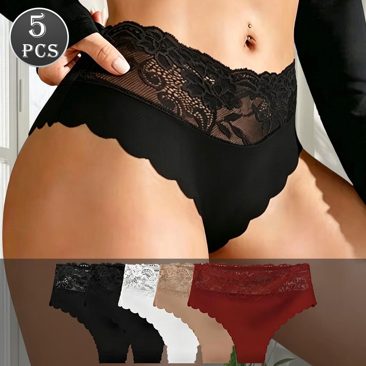 QUASTI Women's 5 Pack Mid Rise Lace Briefs, Scalloped Lace Trim Soft Stretch Skin-Friendly Panties, Lightweight Sweet Basic Fit Soft Breathable Full Coverage Comfortable Everyday Elegant Intimates, S-XXL