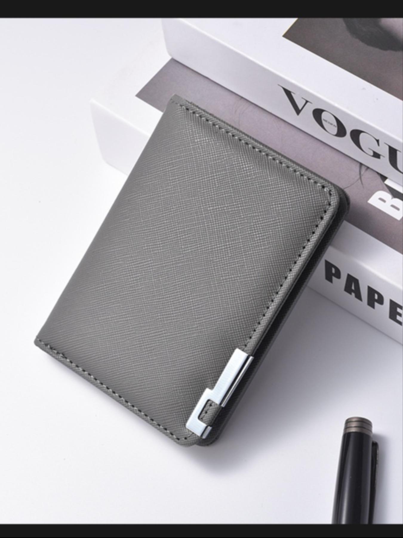 Men's Short Leather Wallet with Iron Edge Cross Texture, Multi-Card Slots Money Clip Card Holder, High-End Style Men's Wallet