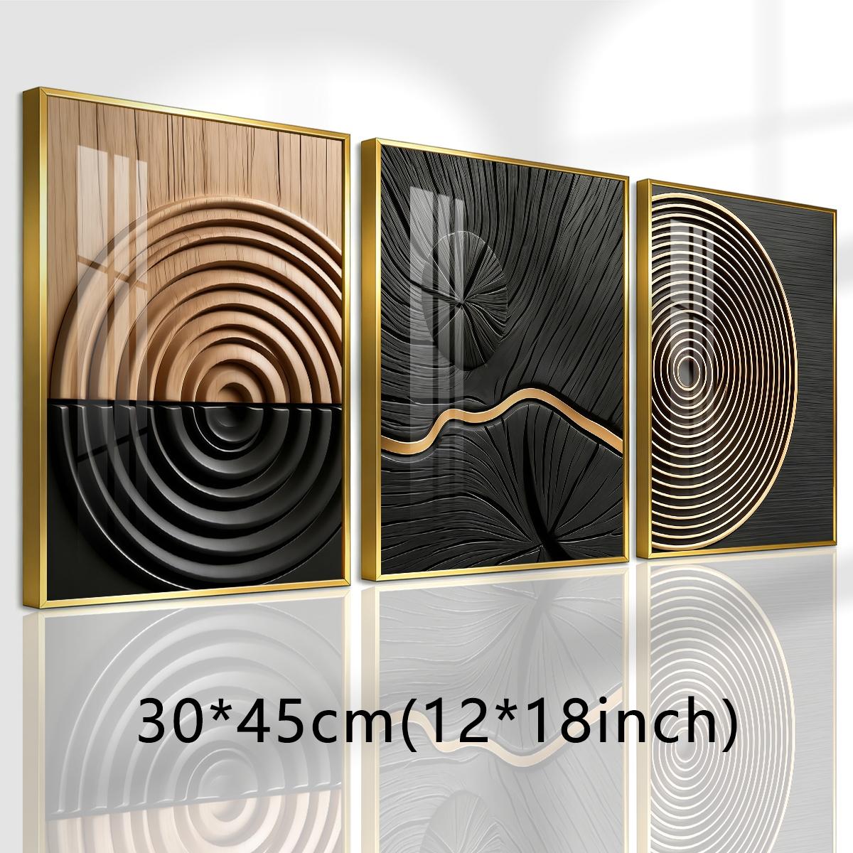 3 Counts Aluminum Alloy Framed Painting, Abstract Geometric Lines And Circles Art, Home Decoration For Living Room, Bedroom, Office, Restaurant, Hallway Wall Decor, Odorless Print Artwork, Luxury Perfect Gift For Friends And Family