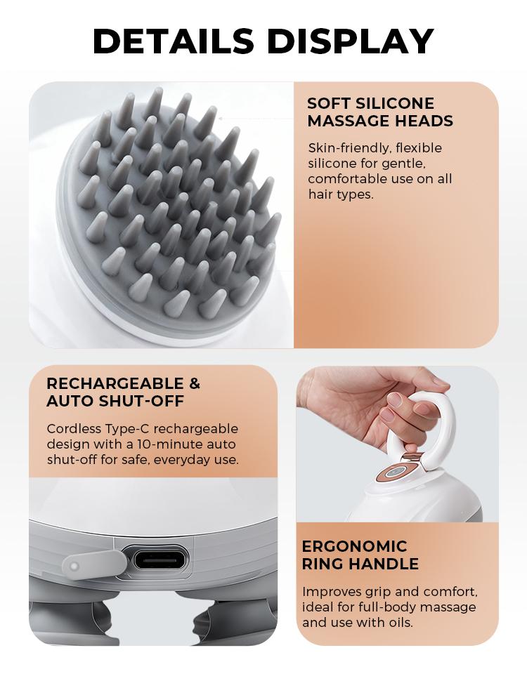1PC Electric Scalp Massager, Cordless Waterproof Head Massager with Kneading Nodes, Handheld Hair Shampoo Brush for Deep Cleaning & Relaxation, Rechargeable Scalp Massagers, Gift for Men Women