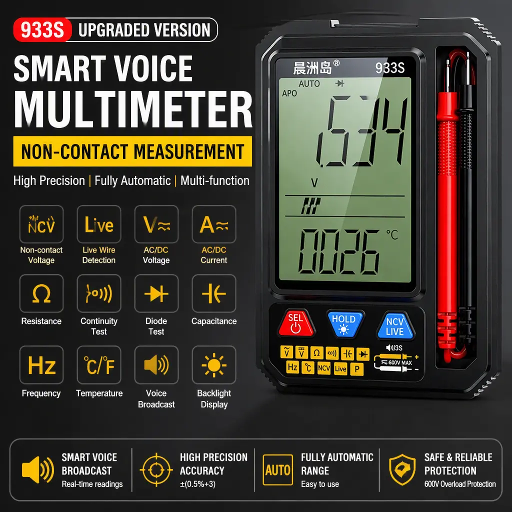 Auto‑Ranging Digital Multimeter with Voice Broadcast, NCV Non‑Contact Voltage Tester, High‑Precision Multi‑Meter for Electrician Electrical Repair,Pre-lit
