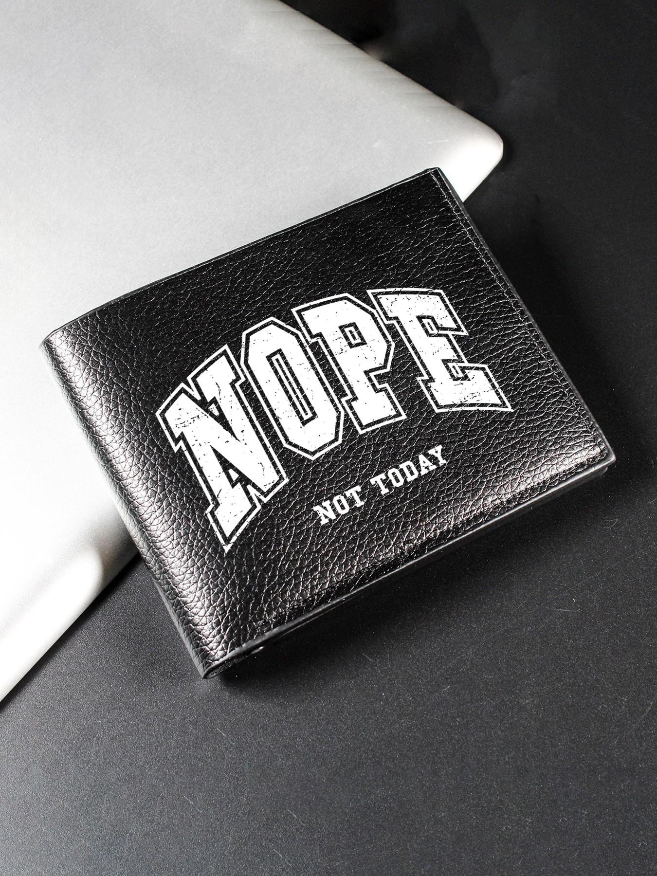 Minimalist 'nope Not Today' Neutral Fold Wallet, PU Leather Casual Card Holder, Unisex Daily Commute Portable Wallet