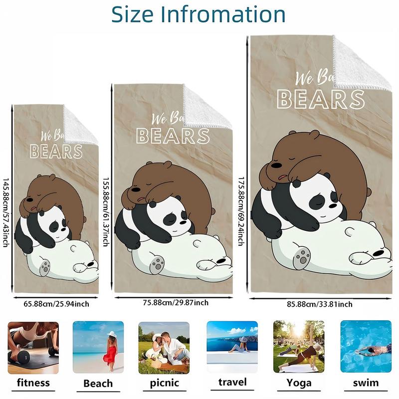 Soft Lightweight Bare Bear Print Beach Towel, Quick Dry Ultra-Fine Fiber for Swimming Yoga Picnic Vacation, Adorable Multi-Scene Use