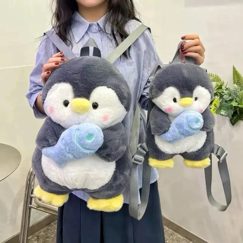 Women's Kawaii Plush Penguin Backpack - Kawaii Accessories, Synthetic Plush Figure, Casual Style, Adjustable Shoulder Strap, Trendy Personalized Cartoon Rucksack