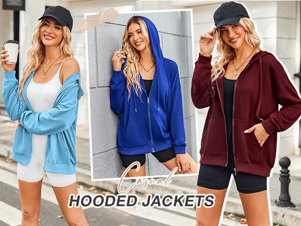 Women's Lightweight Hoodies Full Zip Up Oversized Sweatshirts with Pockets Long Sleeve Thin Casual Hooded Jackets Women's Lightweight Hoodies Full Zip Up Oversized Sweatshirts with Pockets Long Sleeve Thin Casual Hooded Jackets